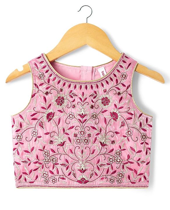 Babyhug Net Woven Choli Legenga Set with Floral Embroidery & Three Fourth Sleeves Jacket - Pink