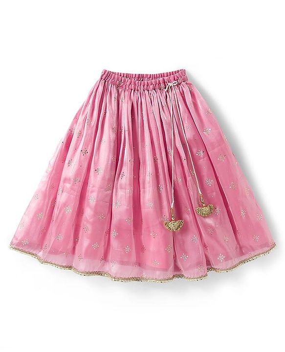 Babyhug Net Woven Choli Legenga Set with Floral Embroidery & Three Fourth Sleeves Jacket - Pink