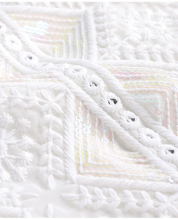 Babyhug Georgette Woven Full Sleeves Embroidered Kurta Pyjama Set With Sequin Detailing - White