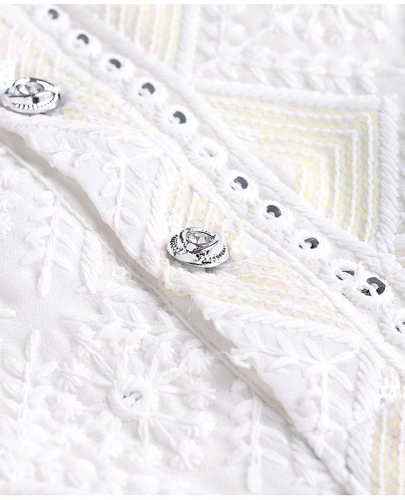 Babyhug Georgette Woven Full Sleeves Embroidered Kurta Pyjama Set With Sequin Detailing - White