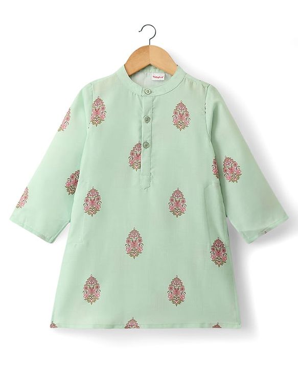 Babyhug Woven Full Sleeves Kurta Pyjama Set with Embroidered & Printed Nehru Jacket - Green