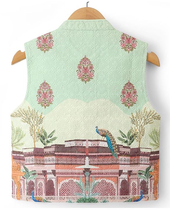 Babyhug Woven Full Sleeves Kurta Pyjama Set with Embroidered & Printed Nehru Jacket - Green