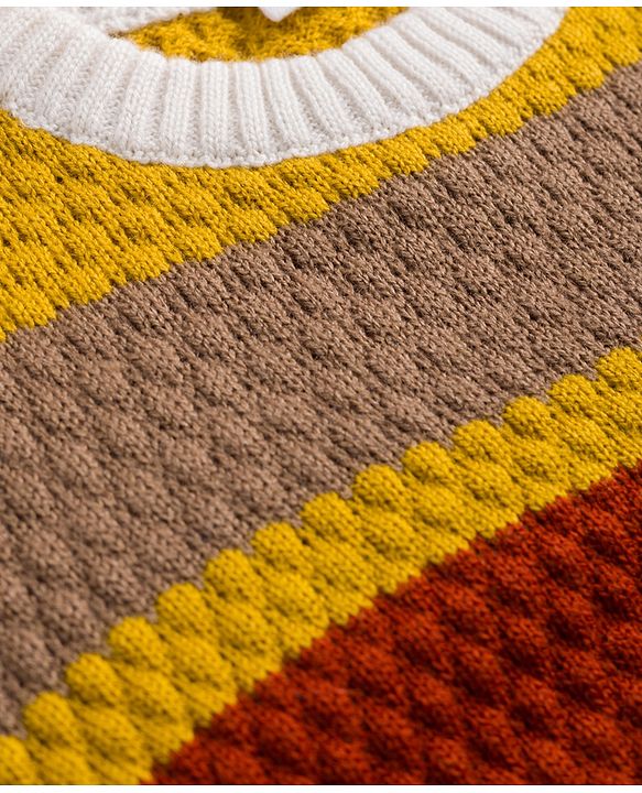 Babyhug Knit Full Sleeves Colour Block Striped Sweater Set- Mustard