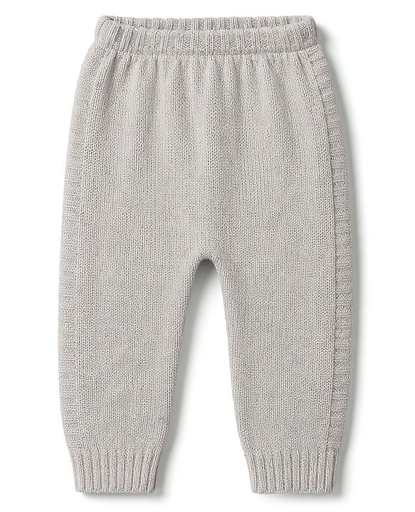 Babyhug Knitted Full Sleeves Striped Sweater Set - Grey