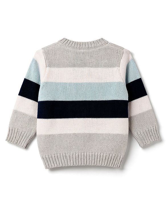 Babyhug Knitted Full Sleeves Striped Sweater Set - Grey