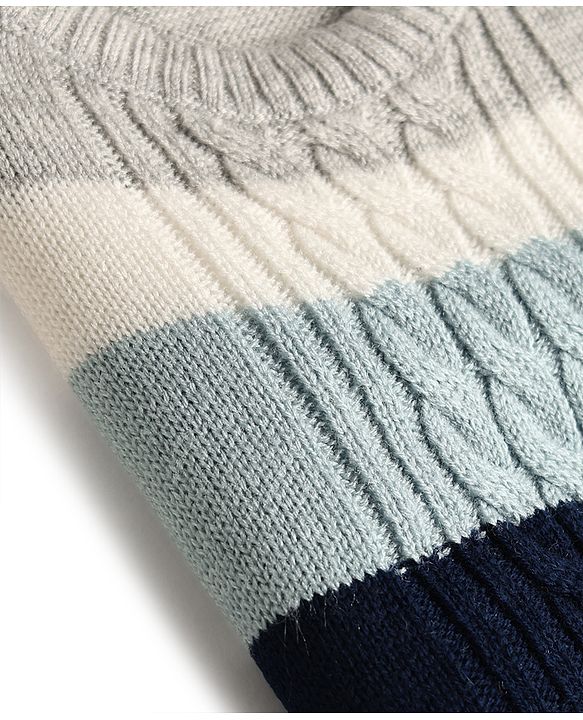 Babyhug Knitted Full Sleeves Striped Sweater Set - Grey