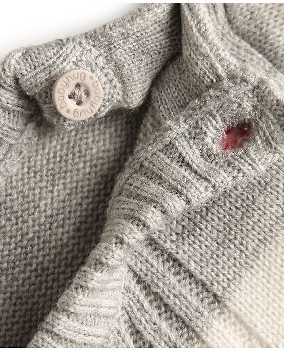 Babyhug Knitted Full Sleeves Striped Sweater Set - Grey