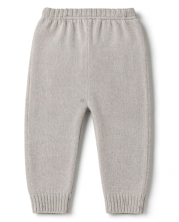 Babyhug Knitted Full Sleeves Striped Sweater Set - Grey