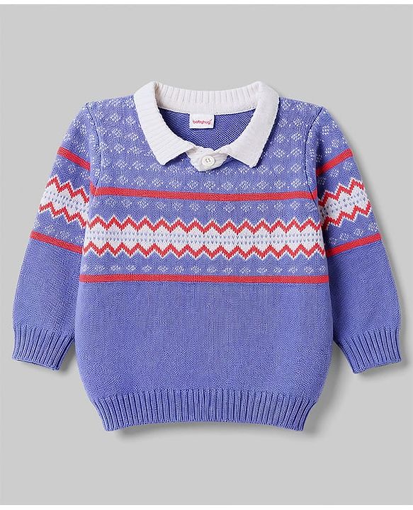 Babyhug Knitted Full Sleeves Collared Sweater Set - Lavender