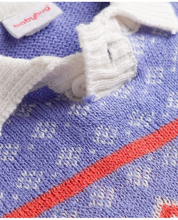 Babyhug Knitted Full Sleeves Collared Sweater Set - Lavender