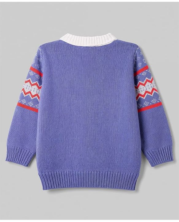 Babyhug Knitted Full Sleeves Collared Sweater Set - Lavender