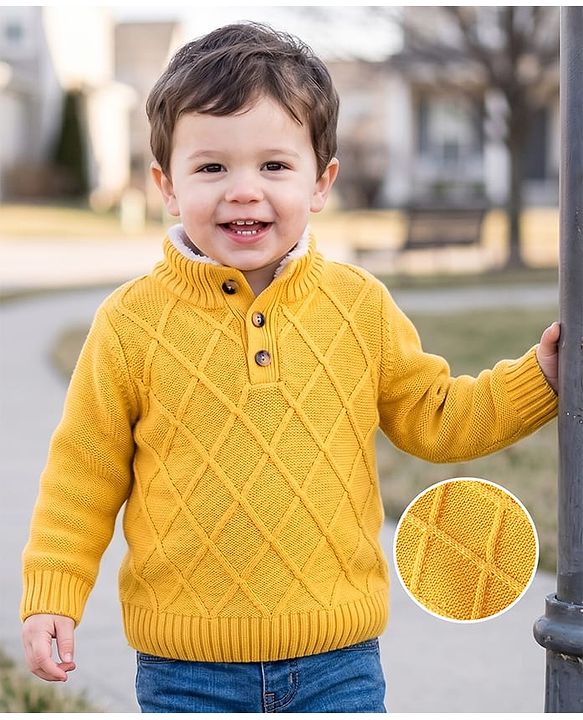 Babyhug Knit Full Sleeves Solid Colour Pullovers With Cable Knit Design- Yellow