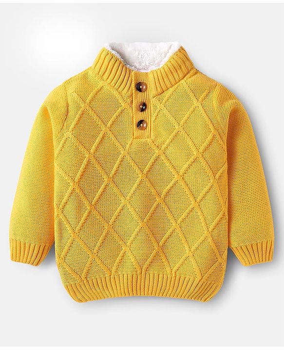 Babyhug Knit Full Sleeves Solid Colour Pullovers With Cable Knit Design- Yellow