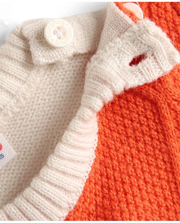 Babyhug Knitted Full Sleeves Striped Sweater Set - Orange