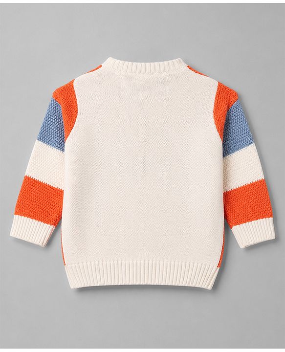 Babyhug Knitted Full Sleeves Striped Sweater Set - Orange