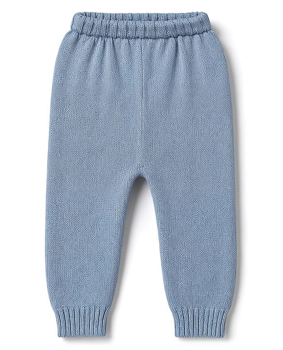 Babyhug Knitted Full Sleeves Striped Sweater Set - Light Blue