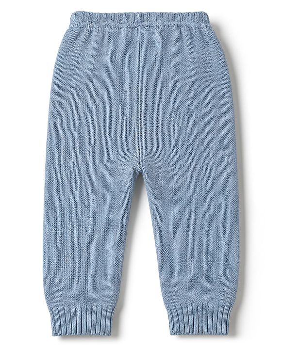 Babyhug Knitted Full Sleeves Striped Sweater Set - Light Blue
