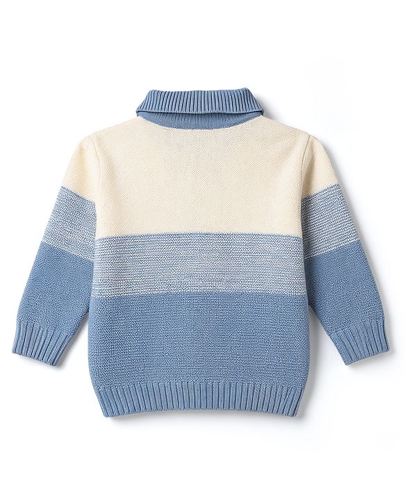Babyhug Knitted Full Sleeves Striped Sweater Set - Light Blue