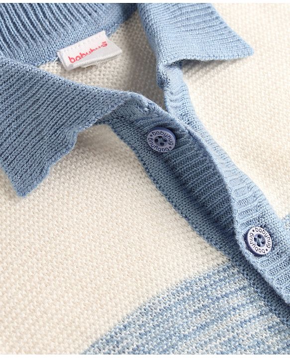 Babyhug Knitted Full Sleeves Striped Sweater Set - Light Blue