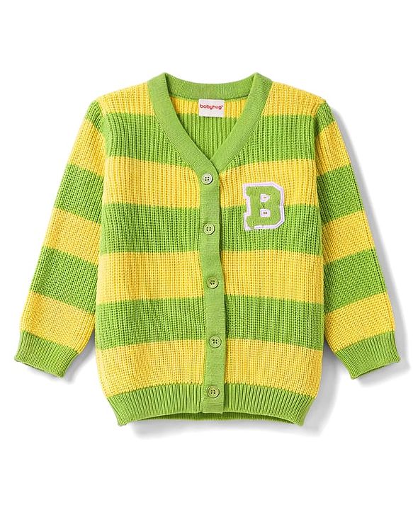 Babyhug Knit Full Sleeves Striped Sweater Set - Green