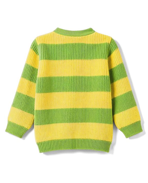 Babyhug Knit Full Sleeves Striped Sweater Set - Green