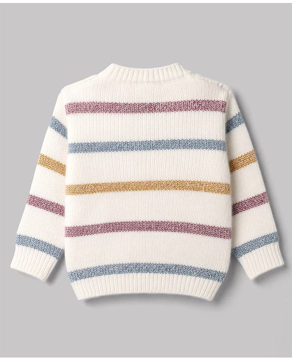 Babyhug Knitted Full Sleeves Striped Co-Ord Sweater Set - White