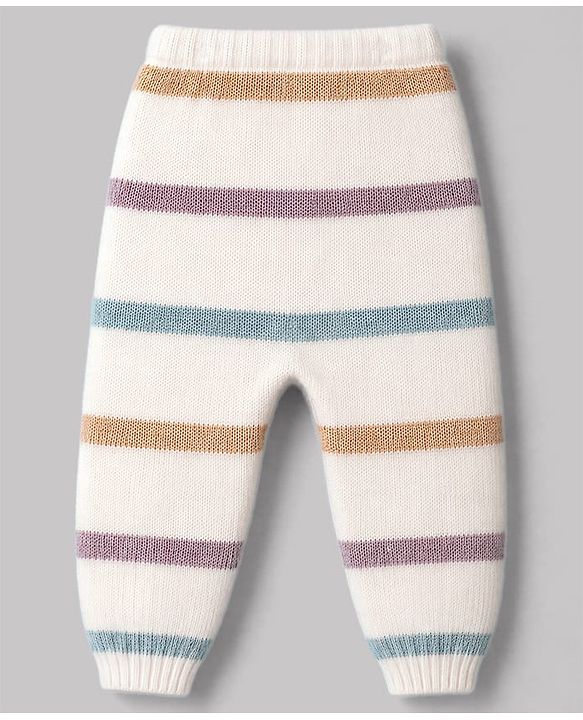 Babyhug Knitted Full Sleeves Striped Co-Ord Sweater Set - White