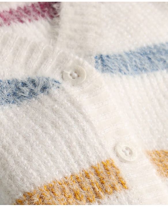Babyhug Knitted Full Sleeves Striped Co-Ord Sweater Set - White