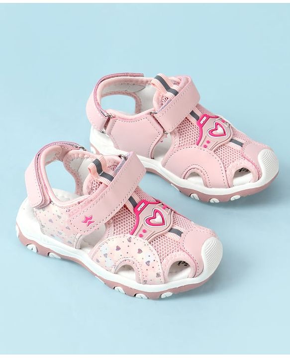 Cute Walk by Babyhug Velcro Closure Hearts Glitter Printed Sandal - Pink