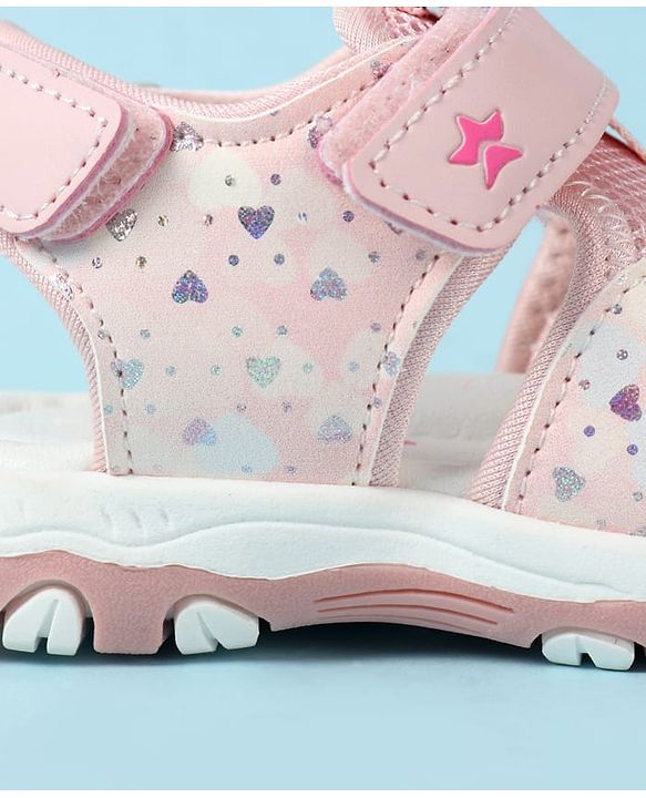 Cute Walk by Babyhug Velcro Closure Hearts Glitter Printed Sandal - Pink