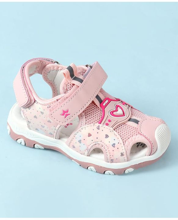 Cute Walk by Babyhug Velcro Closure Hearts Glitter Printed Sandal - Pink