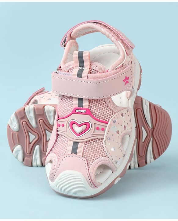 Cute Walk by Babyhug Velcro Closure Hearts Glitter Printed Sandal - Pink
