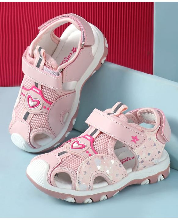 Cute Walk by Babyhug Velcro Closure Hearts Glitter Printed Sandal - Pink