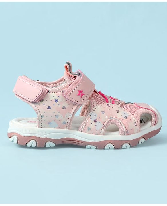 Cute Walk by Babyhug Velcro Closure Hearts Glitter Printed Sandal - Pink