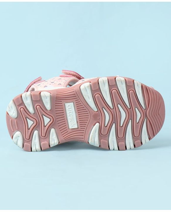 Cute Walk by Babyhug Velcro Closure Hearts Glitter Printed Sandal - Pink