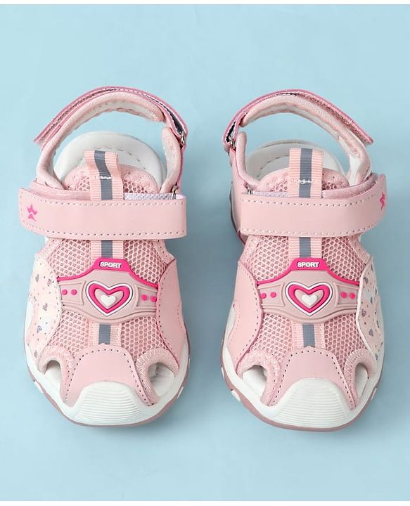 Cute Walk by Babyhug Velcro Closure Hearts Glitter Printed Sandal - Pink
