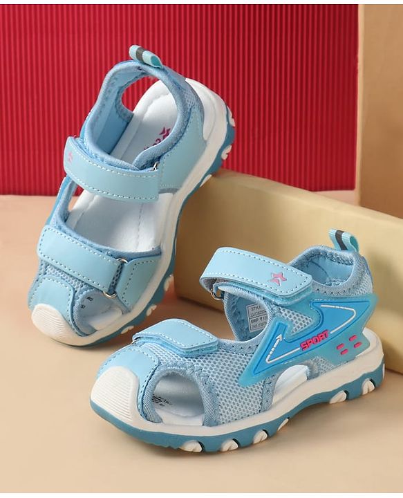 Cute Walk by Babyhug Velcro Closure Text Applique Sandal - Light Blue