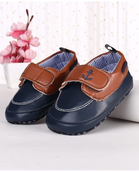 Cute Walk by Babyhug Velcro Closure Nautical Theme Embroidered Booties - Navy Blue