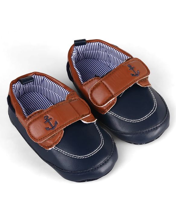 Cute Walk by Babyhug Velcro Closure Nautical Theme Embroidered Booties - Navy Blue