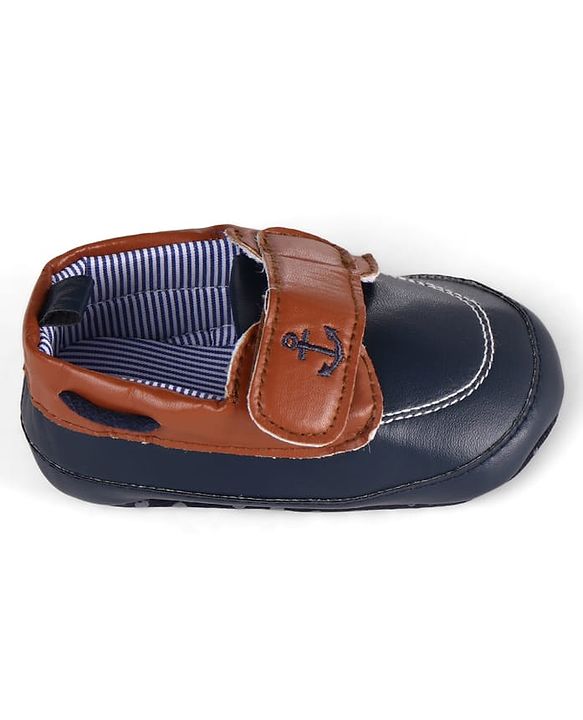 Cute Walk by Babyhug Velcro Closure Nautical Theme Embroidered Booties - Navy Blue