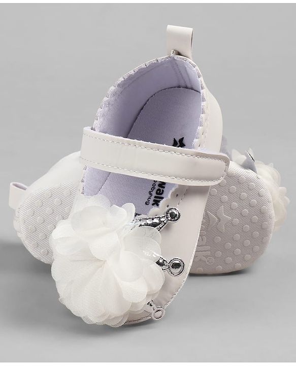 Cute Walk by Babyhug Velcro Closure Booties With Floral Applique - White