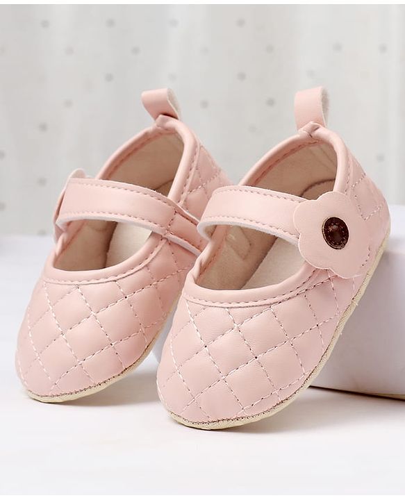 Cute Walk by Babyhug Velcro Closure Embroidered Booties With Floral Applique - Pink