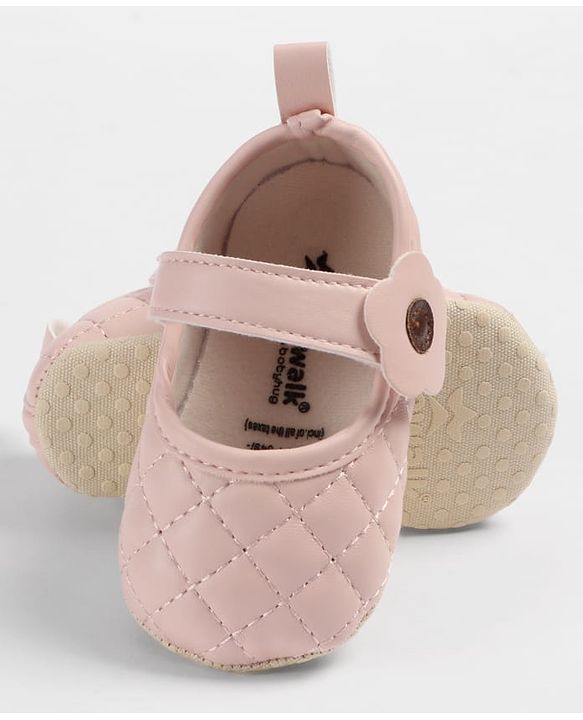 Cute Walk by Babyhug Velcro Closure Embroidered Booties With Floral Applique - Pink