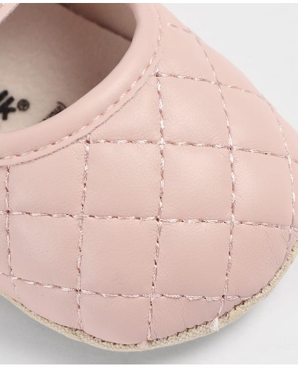 Cute Walk by Babyhug Velcro Closure Embroidered Booties With Floral Applique - Pink