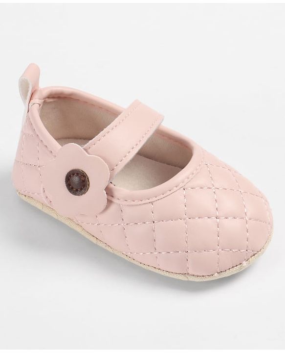 Cute Walk by Babyhug Velcro Closure Embroidered Booties With Floral Applique - Pink
