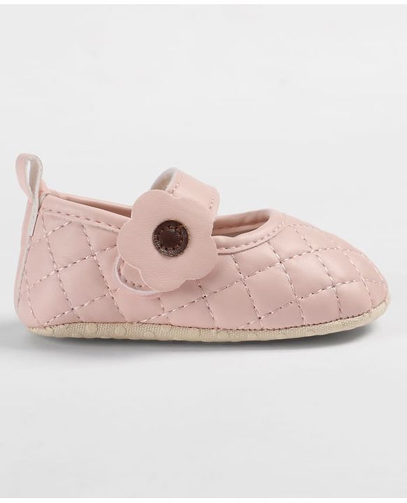 Cute Walk by Babyhug Velcro Closure Embroidered Booties With Floral Applique - Pink