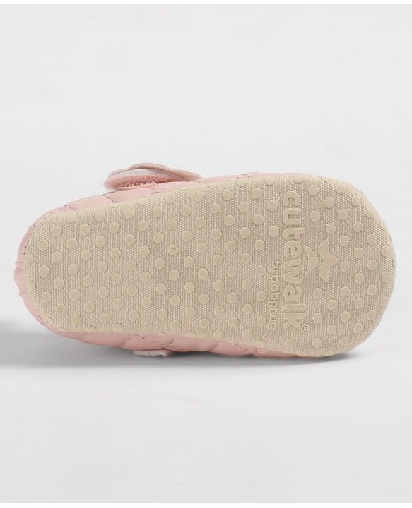 Cute Walk by Babyhug Velcro Closure Embroidered Booties With Floral Applique - Pink