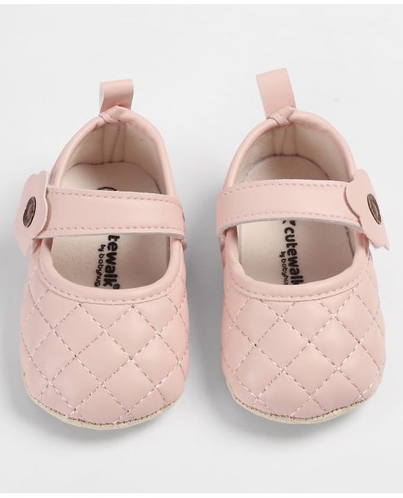 Cute Walk by Babyhug Velcro Closure Embroidered Booties With Floral Applique - Pink