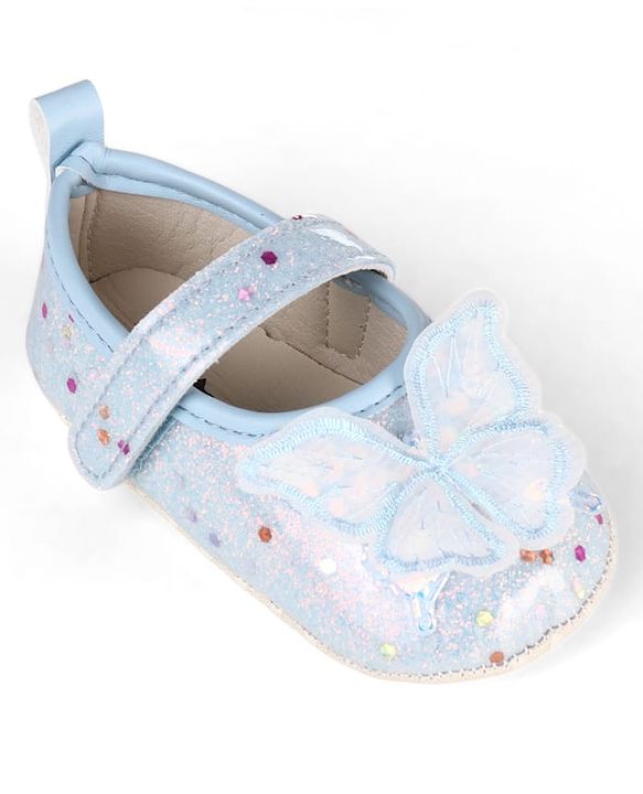 Cute Walk by Babyhug Velcro Closure Butterfly Applique Sequinned Booties With Glitter - Pink