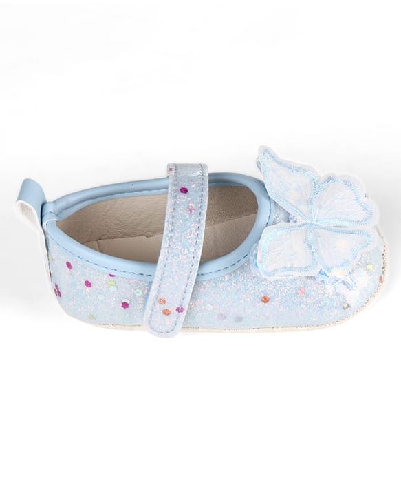 Cute Walk by Babyhug Velcro Closure Butterfly Applique Sequinned Booties With Glitter - Pink